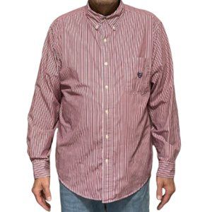 CHAPS Easy Care Men's Shirt Long Sleeve Red Blue Strip Casual Shirt XL